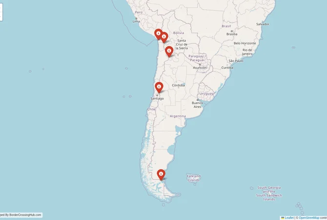 Visual guide to Chile terrestrial border crossings and frontier checkpoints