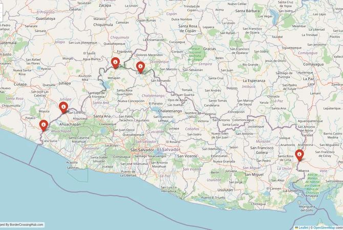 Visual guide to El Salvador terrestrial border crossings and frontier checkpoints