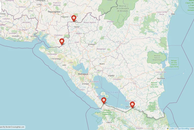 Visual guide to Nicaragua terrestrial border crossings and frontier checkpoints