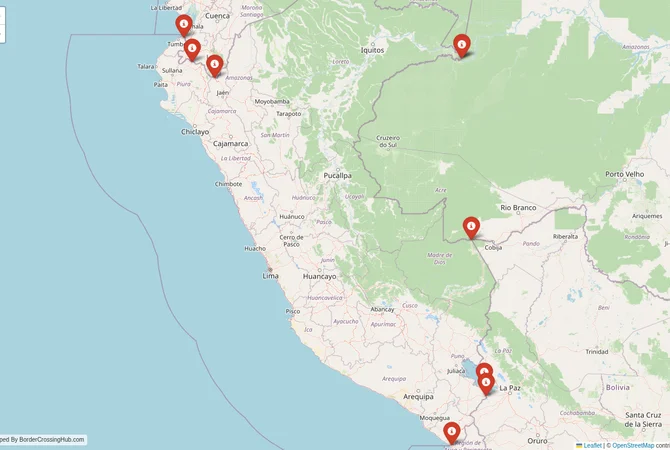 Visual guide to Peru terrestrial border crossings and frontier checkpoints