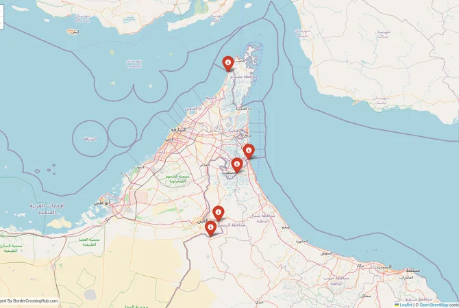 Visual guide to United Arab Emirates terrestrial border crossings and frontier checkpoints