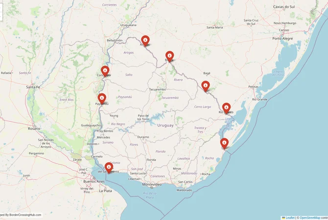 Visual guide to Uruguay terrestrial border crossings and frontier checkpoints