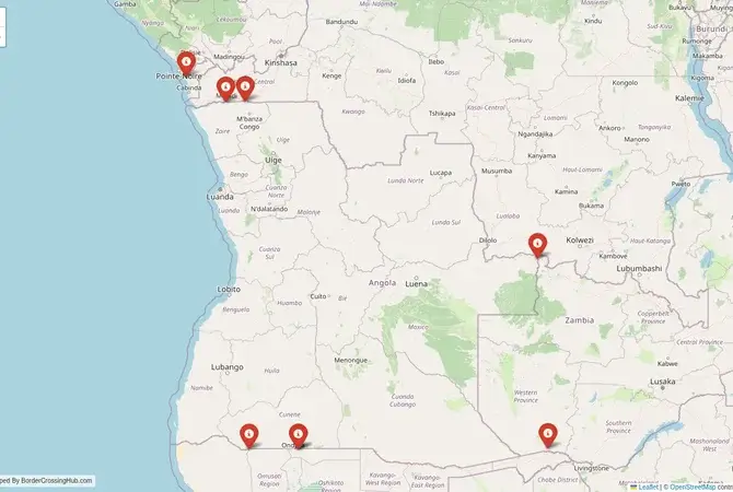 Visual guide to Angola terrestrial border crossings and frontier checkpoints