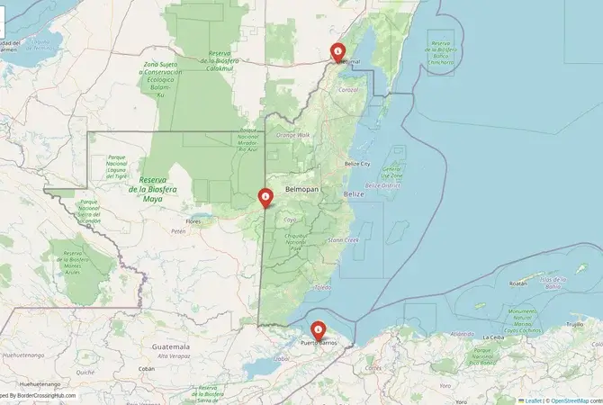 Visual guide to Belize terrestrial border crossings and frontier checkpoints