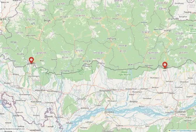 Visual guide to Bhutan terrestrial border crossings and frontier checkpoints