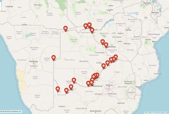 Visual guide to Botswana terrestrial border crossings and frontier checkpoints