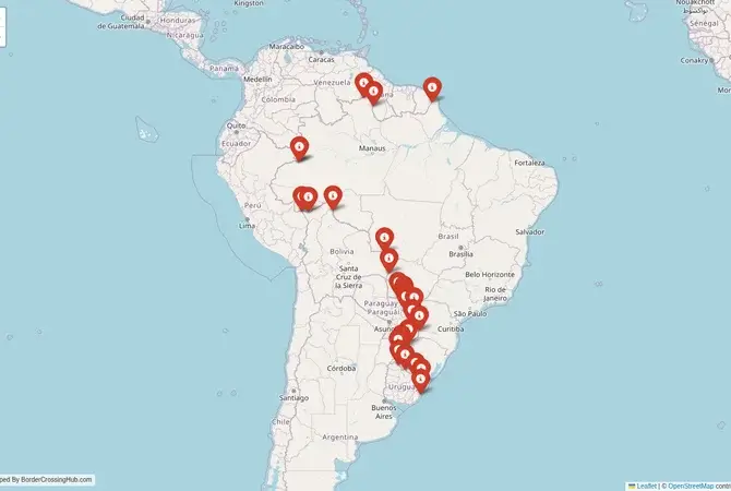 Visual guide to Brazil terrestrial border crossings and frontier checkpoints