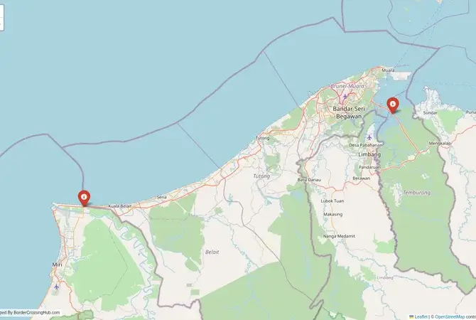 Visual guide to Brunei terrestrial border crossings and frontier checkpoints