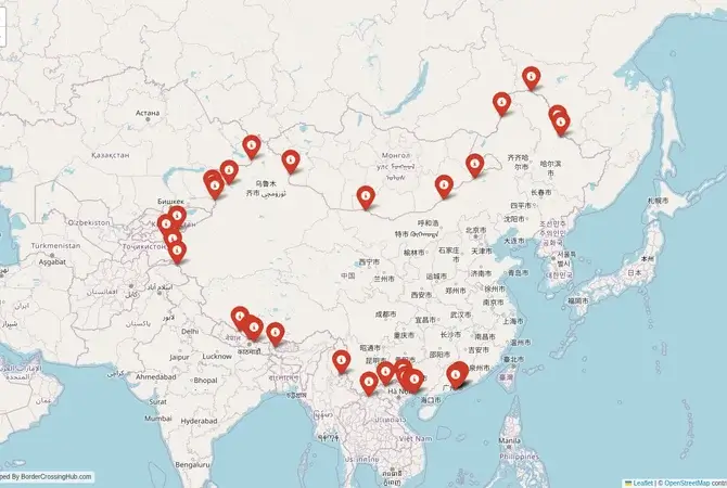 Visual guide to China terrestrial border crossings and frontier checkpoints