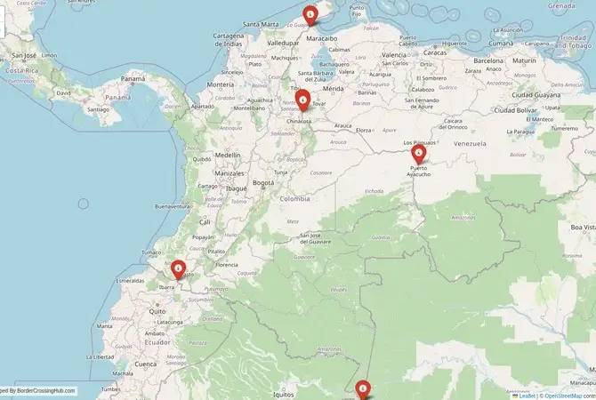 Visual guide to Colombia terrestrial border crossings and frontier checkpoints