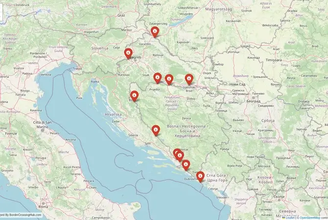 Visual guide to Croatia terrestrial border crossings and frontier checkpoints