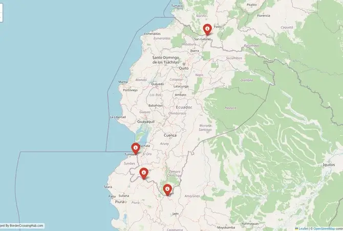 Visual guide to Ecuador terrestrial border crossings and frontier checkpoints