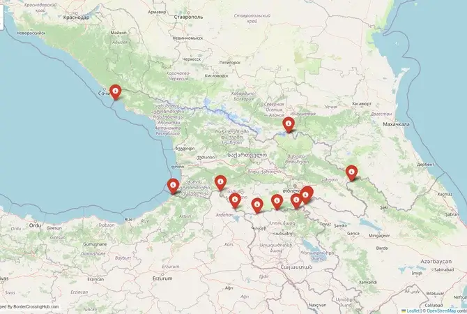Visual guide to Georgia terrestrial border crossings and frontier checkpoints