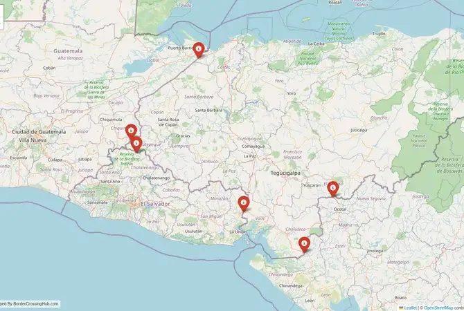 Visual guide to Honduras terrestrial border crossings and frontier checkpoints