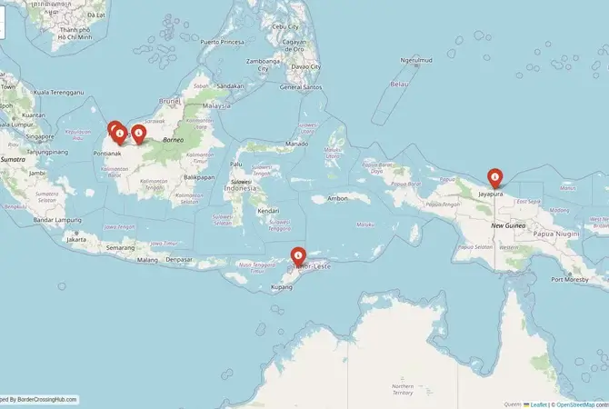 Visual guide to Indonesia terrestrial border crossings and frontier checkpoints