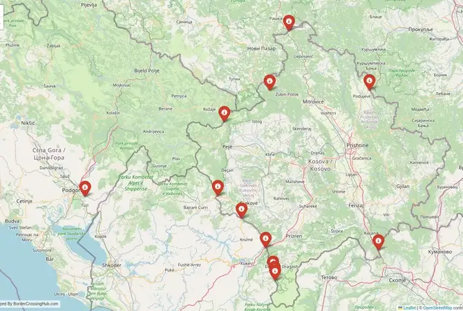 Visual guide to Kosovo terrestrial border crossings and frontier checkpoints