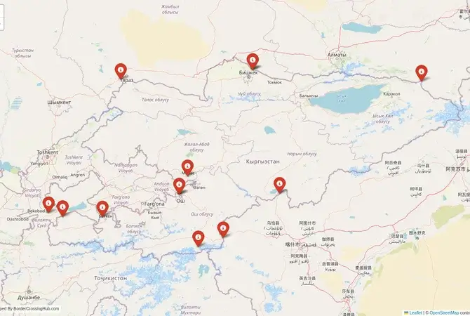 Visual guide to Kyrgyzstan terrestrial border crossings and frontier checkpoints