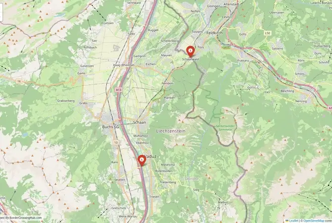 Visual guide to Liechtenstein terrestrial border crossings and frontier checkpoints