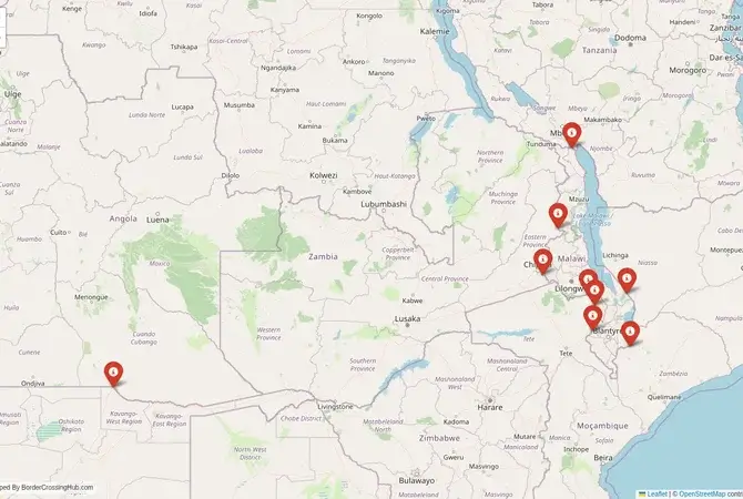 Visual guide to Malawi terrestrial border crossings and frontier checkpoints