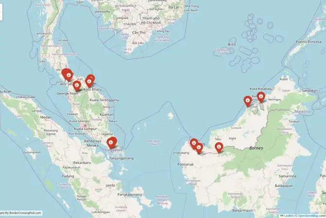 Visual guide to Malaysia terrestrial border crossings and frontier checkpoints