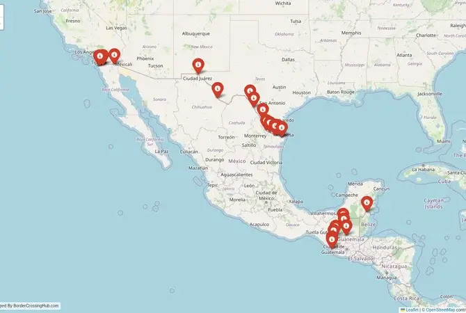 Visual guide to Mexico terrestrial border crossings and frontier checkpoints