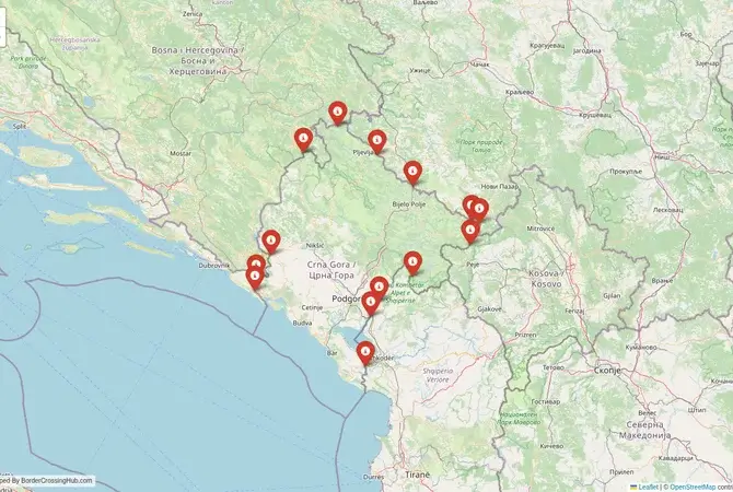 Visual guide to Montenegro terrestrial border crossings and frontier checkpoints