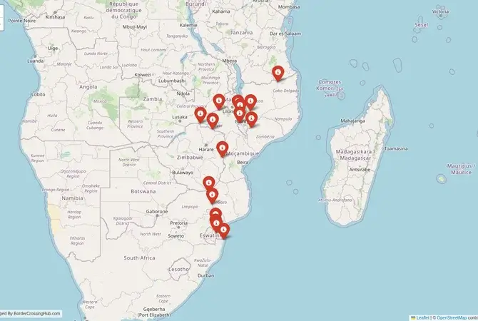 Visual guide to Mozambique terrestrial border crossings and frontier checkpoints