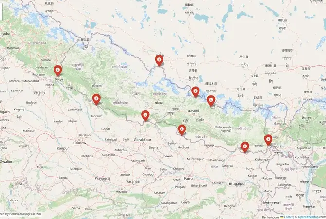 Visual guide to Nepal terrestrial border crossings and frontier checkpoints