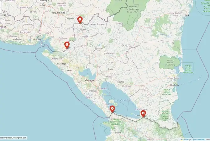 Visual guide to Nicaragua terrestrial border crossings and frontier checkpoints