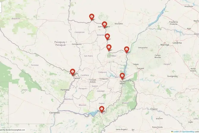 Visual guide to Paraguay terrestrial border crossings and frontier checkpoints