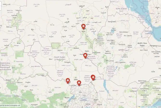 Visual guide to South Sudan terrestrial border crossings and frontier checkpoints