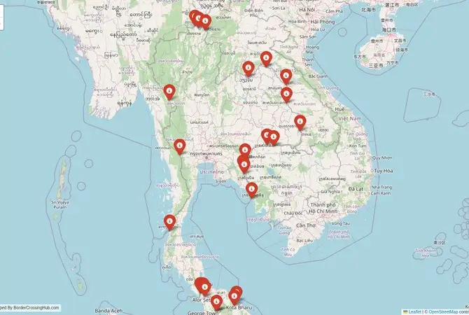Visual guide to Thailand terrestrial border crossings and frontier checkpoints