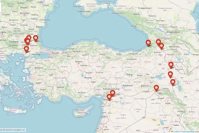 Visual guide to Turkey terrestrial border crossings and frontier checkpoints