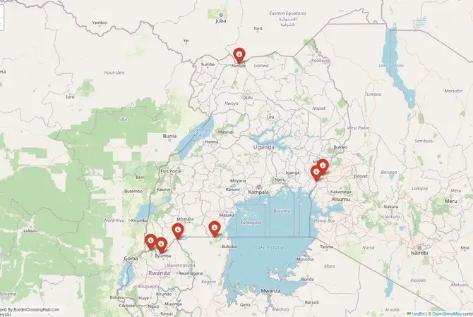 Visual guide to Uganda terrestrial border crossings and frontier checkpoints