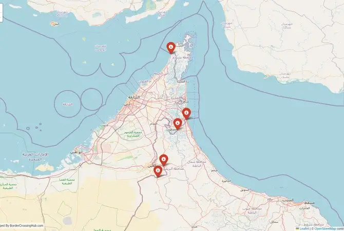 Visual guide to United Arab Emirates terrestrial border crossings and frontier checkpoints