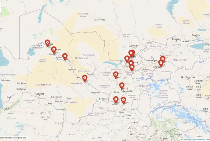 Visual guide to Uzbekistan terrestrial border crossings and frontier checkpoints