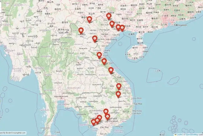 Visual guide to Vietnam terrestrial border crossings and frontier checkpoints