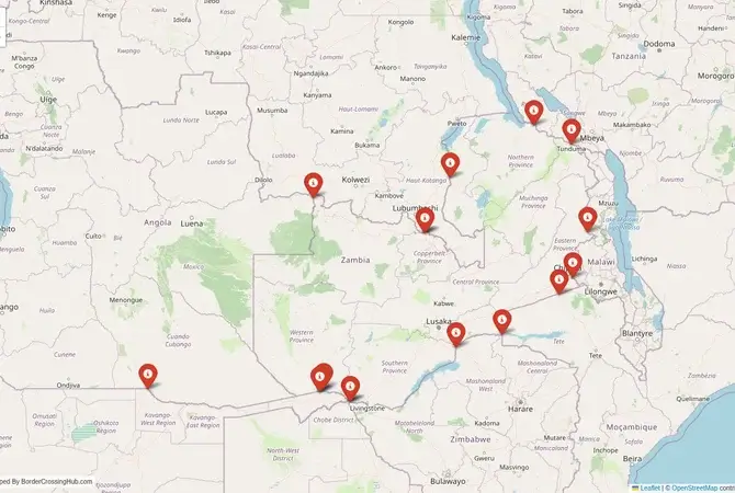 Visual guide to Zambia terrestrial border crossings and frontier checkpoints