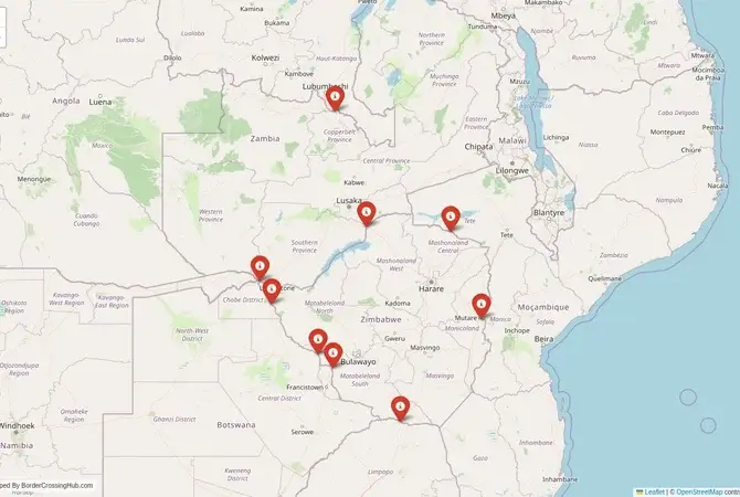Visual guide to Zimbabwe terrestrial border crossings and frontier checkpoints