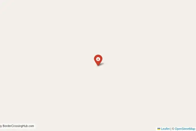 Close-up map showing a border crossing point with marker at the selected land port of entry between Kazakhstan and Russia