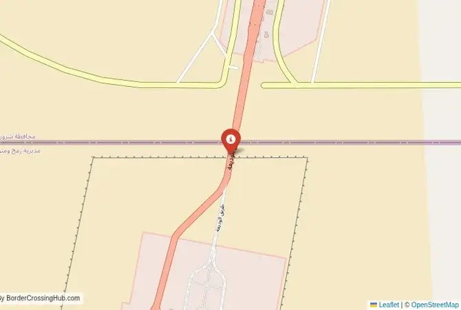 Close-up map showing a border crossing point with marker at the selected land port of entry between Yemen and Saudi Arabia