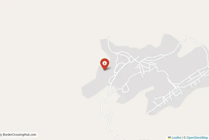 Close-up map showing a border crossing point with marker at the selected land port of entry between Afghanistan and Pakistan