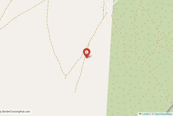 Close-up map showing a border crossing point with marker at the selected land port of entry between Somalia and Kenya