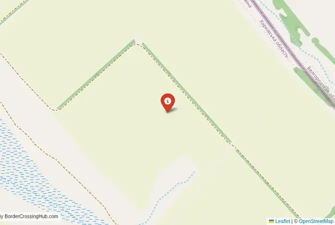 Close-up map showing a border crossing point with marker at the selected land port of entry between Ukraine and Russia