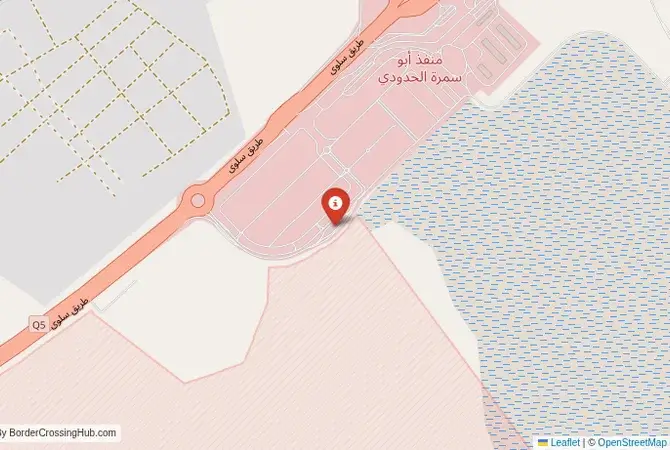 Close-up map showing a border crossing point with marker at the selected land port of entry between Saudi Arabia and Qatar