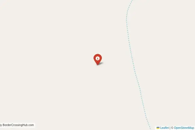 Close-up map showing a border crossing point with marker at the selected land port of entry between Angola and Zambia