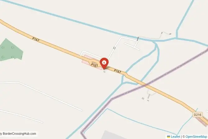 Close-up map showing a border crossing point with marker at the selected land port of entry between Turkmenistan and Uzbekistan