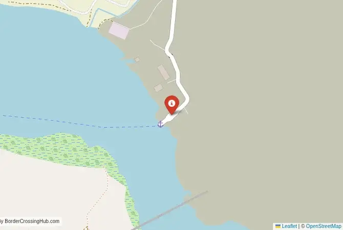 Close-up map showing a border crossing point with marker at the selected land port of entry between Romania and Serbia