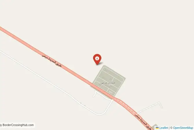 Close-up map showing a border crossing point with marker at the selected land port of entry between Yemen and Saudi Arabia