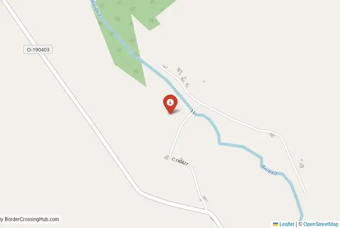 Close-up map showing a border crossing point with marker at the selected land port of entry between Ukraine and Russia